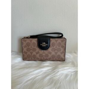Coach Tech Phone Wallet In Signature Canvas Tan/Black